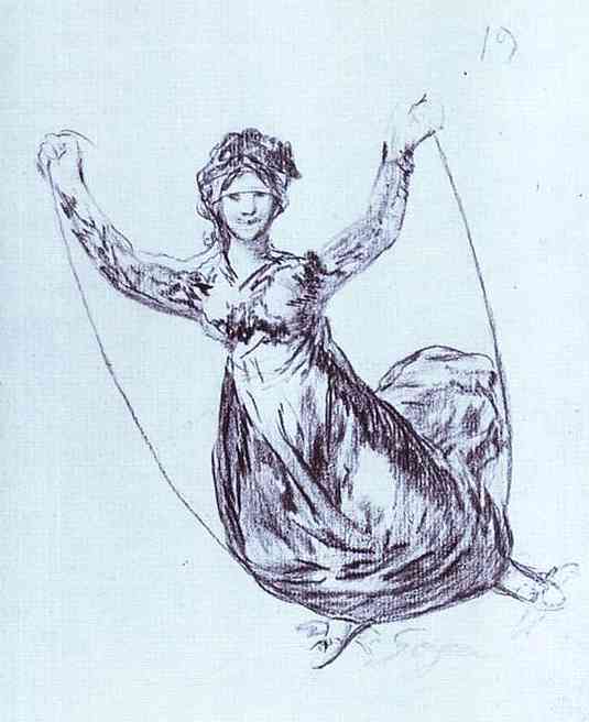 young witch flying with a rope